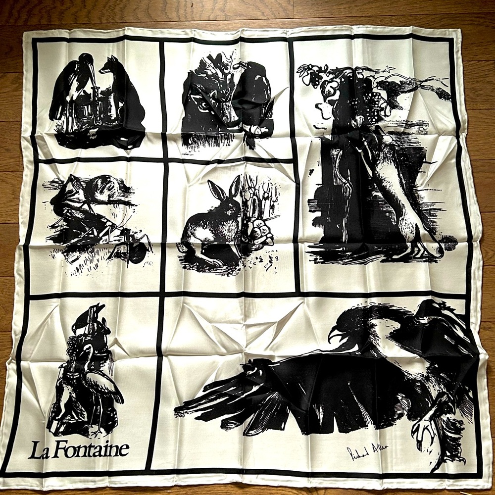 VNTG RICHARD ALLEN ‘La Fontaine’ hand rolled silk scarf-likely from the 1960’s